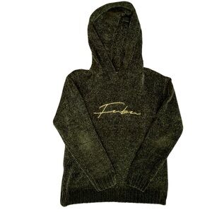 Fubu Green Chenille Embroidered Hoodie Womens Size XL Streetwear Oversized